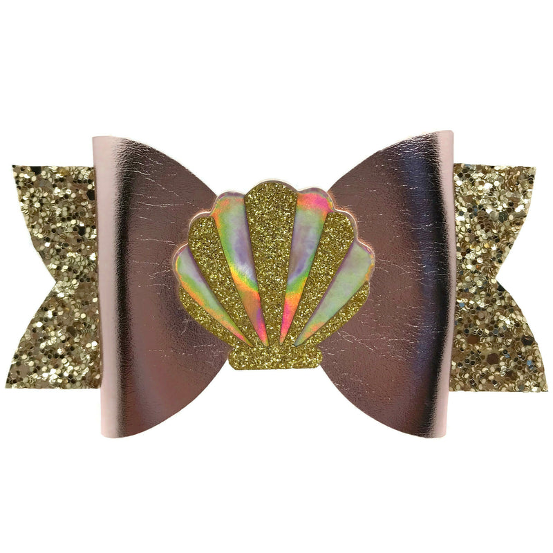 Gold Sparkle Seashell Hair Clip Bow