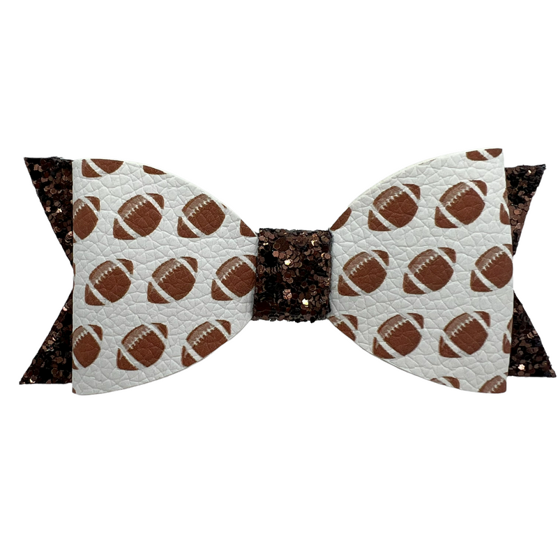 White & Brown Sparkle Football Hair Clip Bow