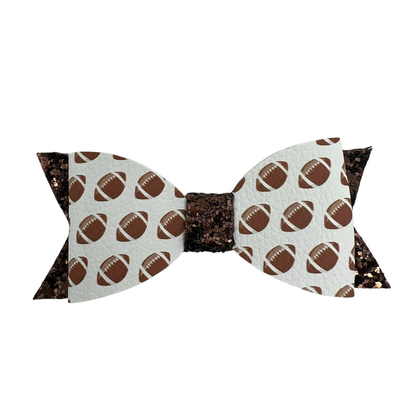 White & Brown Sparkle Football Hair Clip Bow