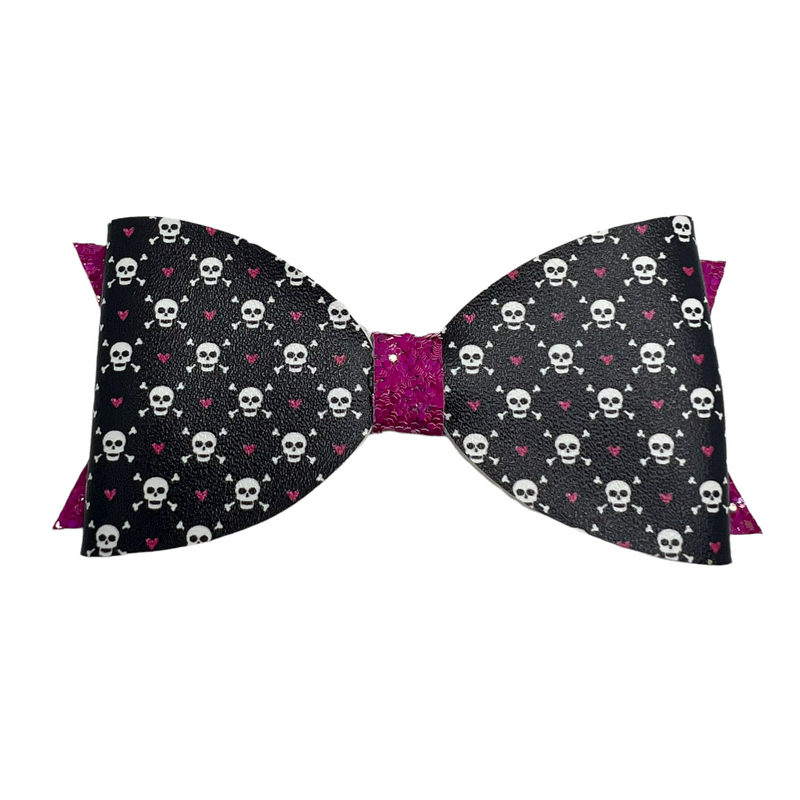 Pink/Black Skull & Bones Hair Clip Bow