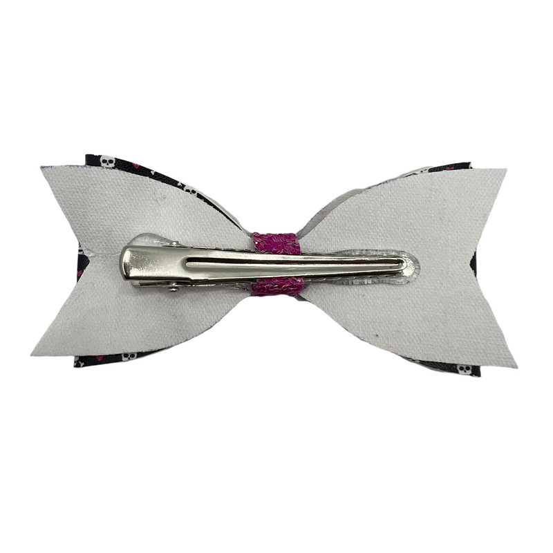 Pink/Black Skull & Bones Hair Clip Bow