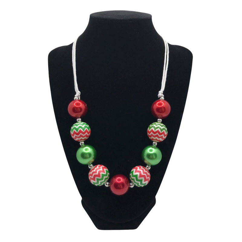Red & Green Zig Zag Christmas Chunky Bubblegum Necklace