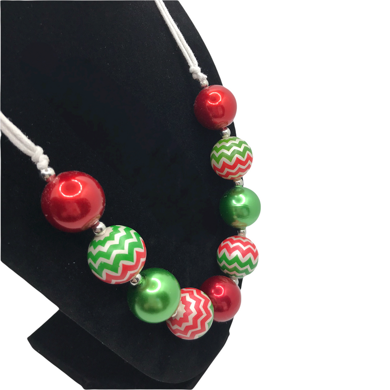 Red & Green Zig Zag Christmas Chunky Bubblegum Necklace