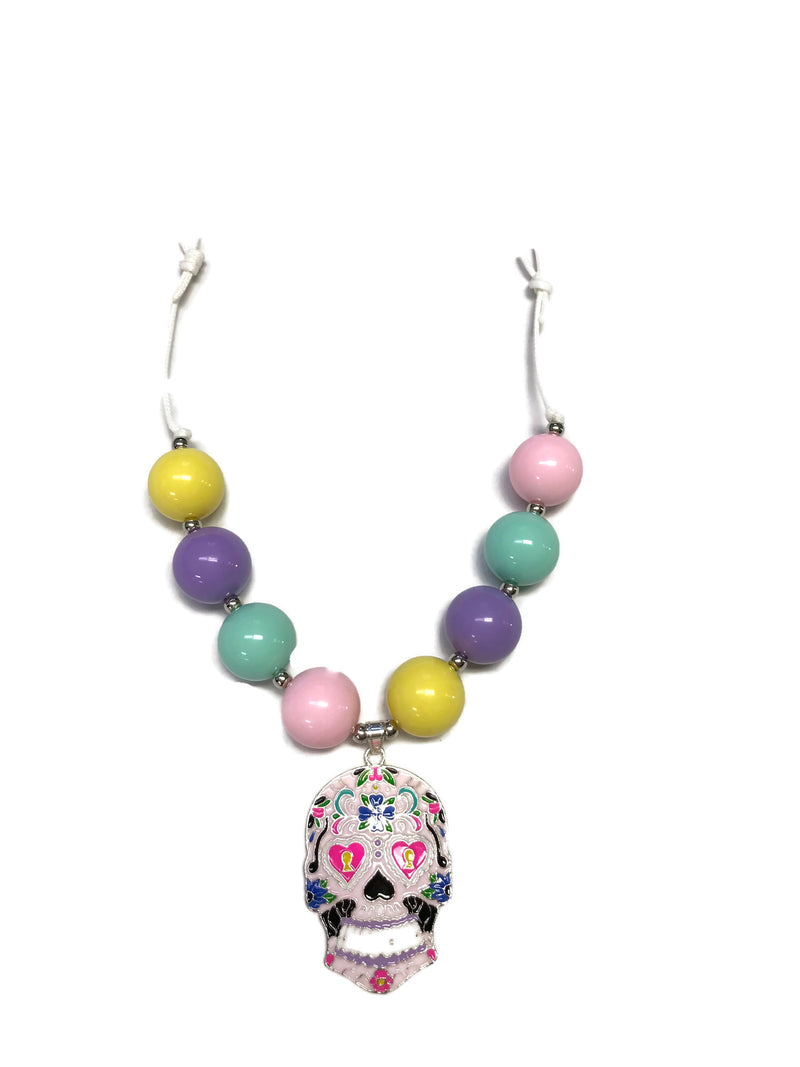 Sugar Skull Chunky Bubblegum Necklace with adjustable cord