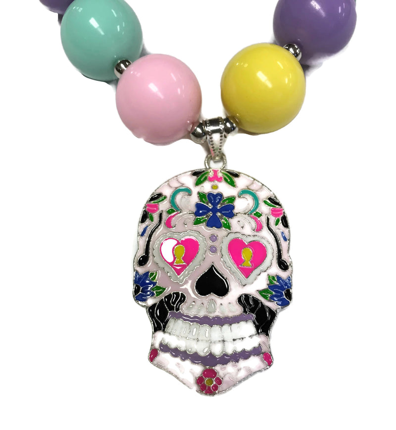 Sugar Skull Chunky Bubblegum Necklace with adjustable cord