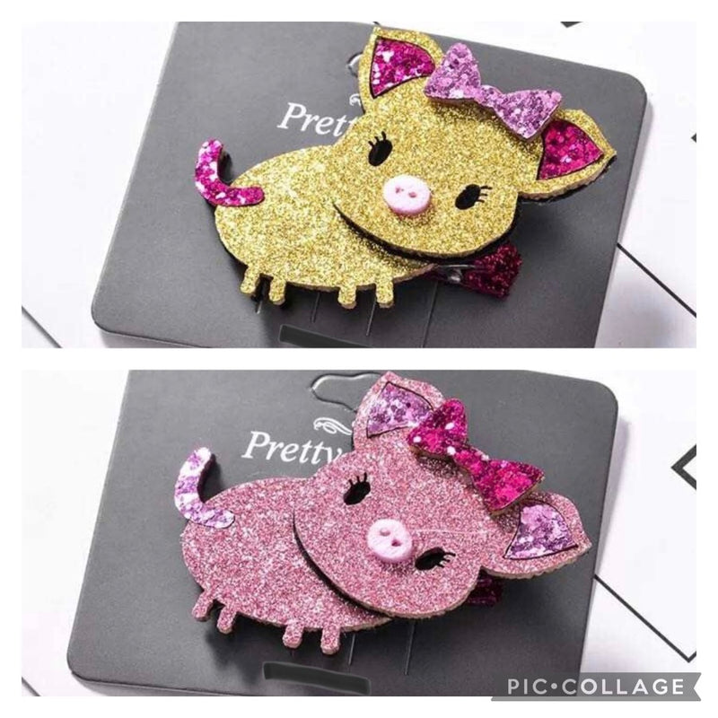 Pig Glitter Felt Hair Clip