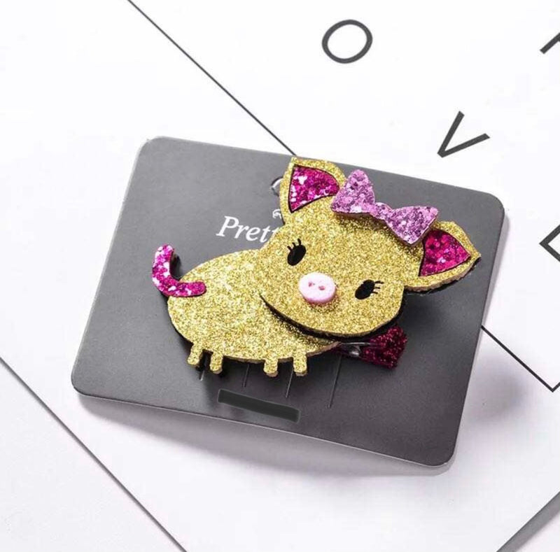 Pig Glitter Felt Hair Clip